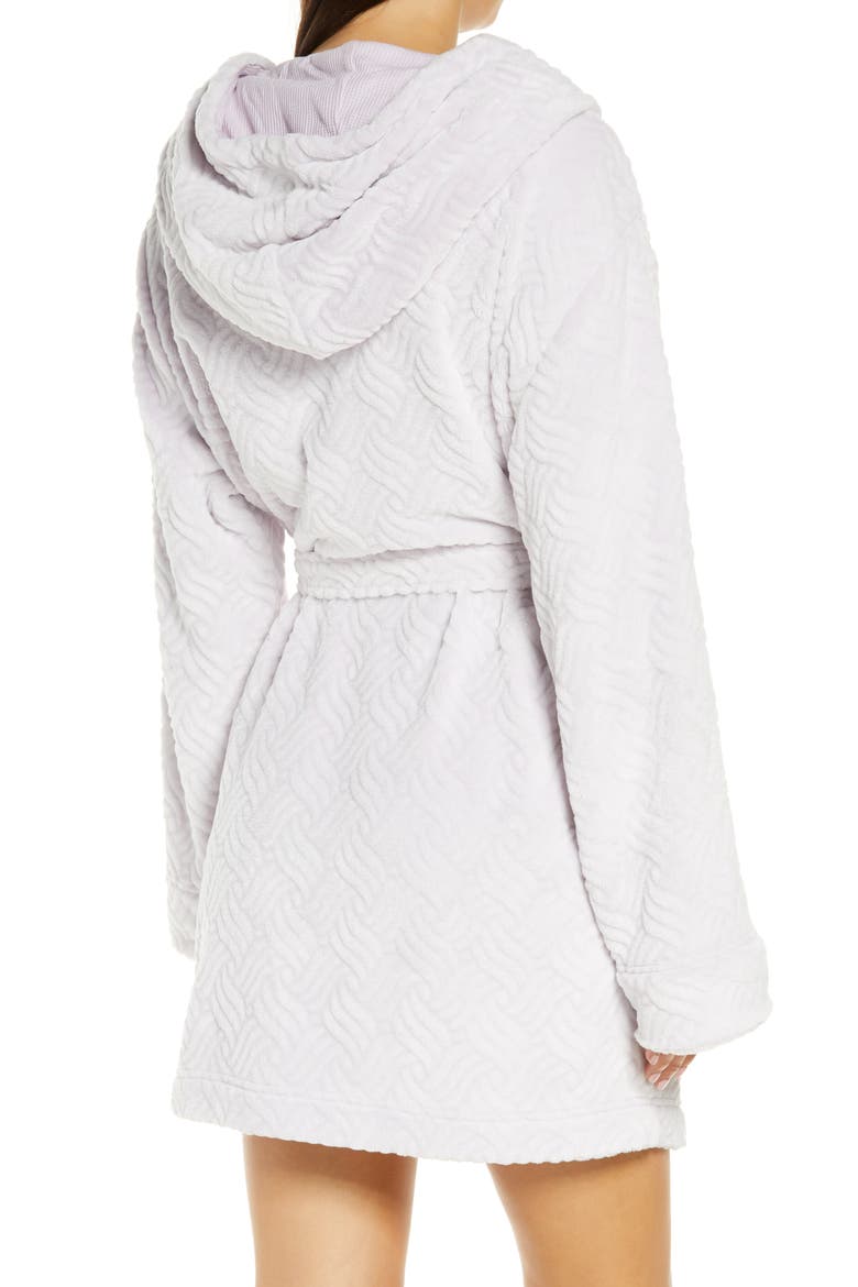 Intimates Winter Night Hooded Fleece Short Robe, Alternate, color, STARDUST