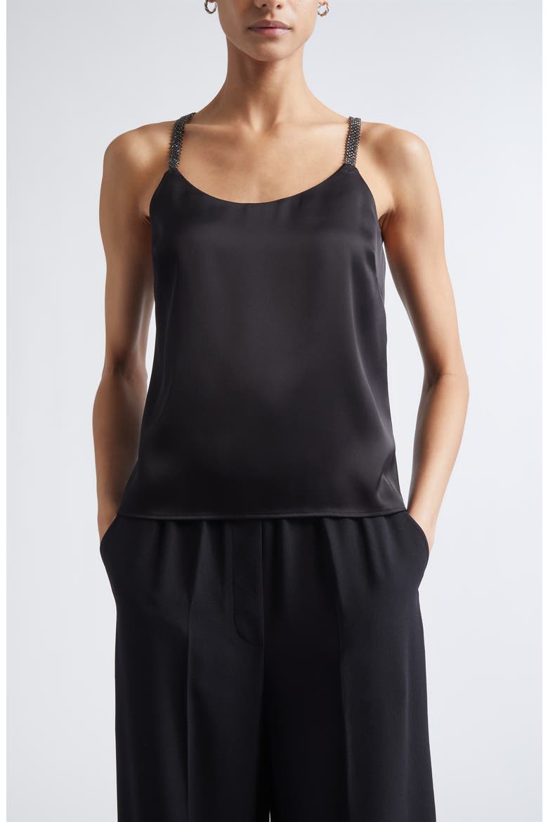 Crystal Beaded Strap Liquid Satin Camisole, Main, color, BLACK
