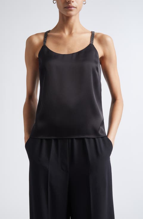 Crystal Beaded Strap Liquid Satin Camisole
