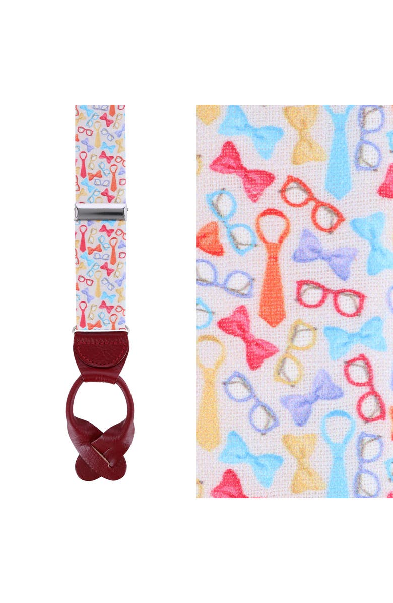 Trafalgar The Fashionisto Tie and Glasses Linen Button Suspenders, Main, color, Multiple Colors