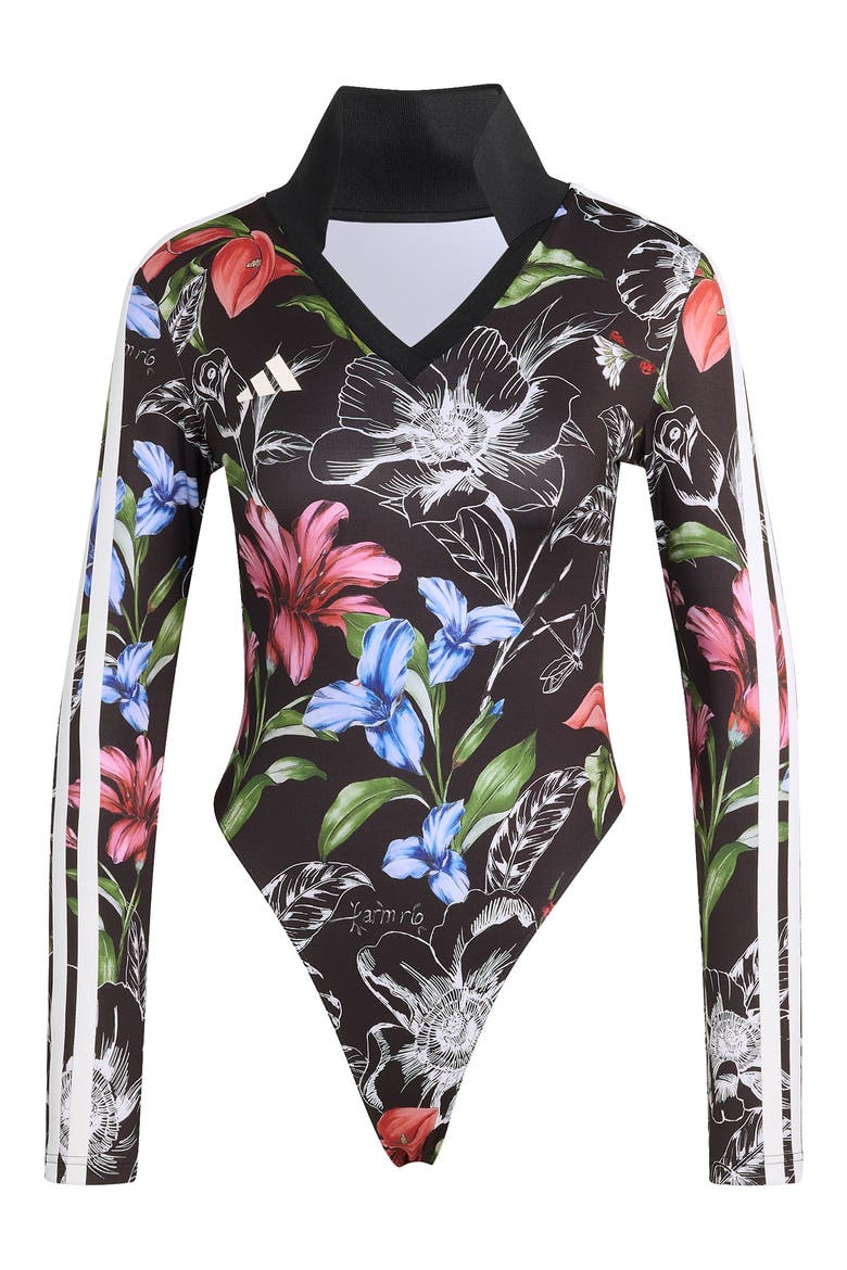 x FARM Rio Floral Long Sleeve Bodysuit, Alternate, color, BLACK/ CREAM WHITE/ MULTICOLOR