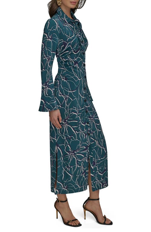 Donna Karan New York Floral Long Sleeve Shirtdress In Green