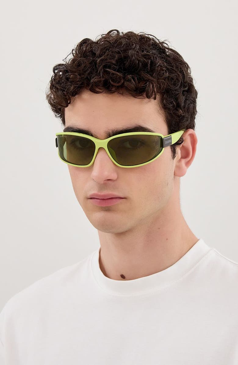 Gucci 73mm Geometric Sunglasses, Alternate, color, Green