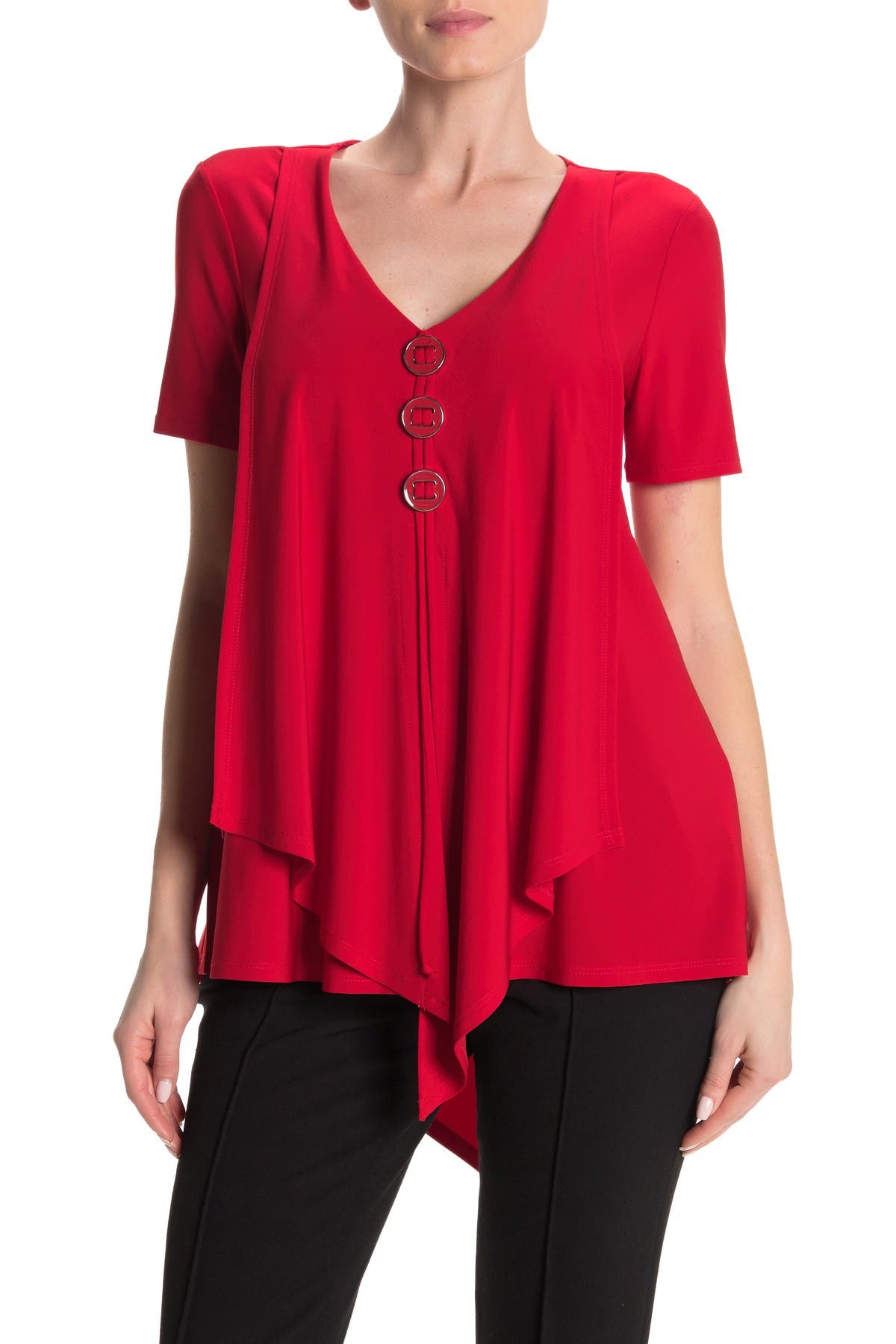 Joseph Ribkoff V-Neck Ring Asymmetrical Top (Women) | Nordstromrack