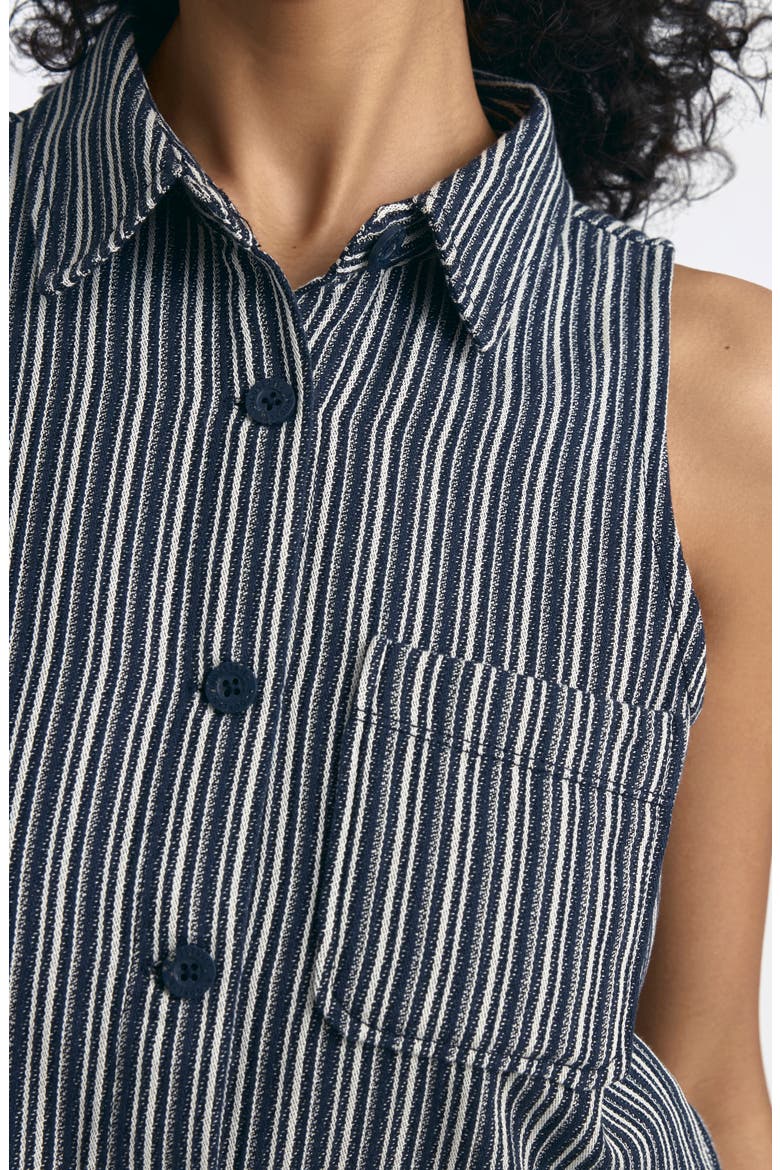 Sleeveless Button-Up Shirt, Alternate, color, INDIGO STRIPE