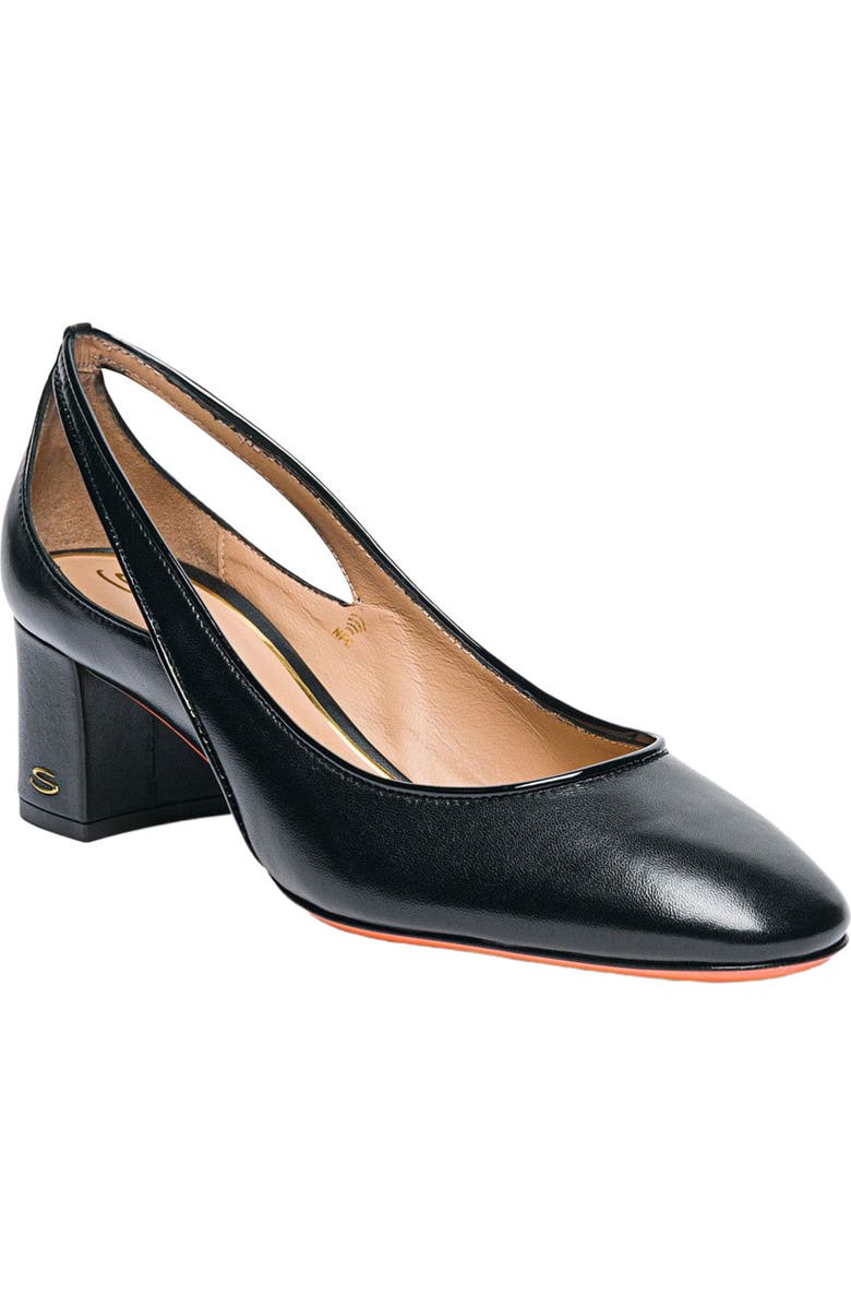 Santoni Women's leather mid-heel pump with almond toe and cut-out detail, Alternate, color, Black