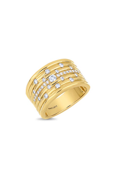 18K Gold Cleo Natural Diamond Fluted Wide Ring