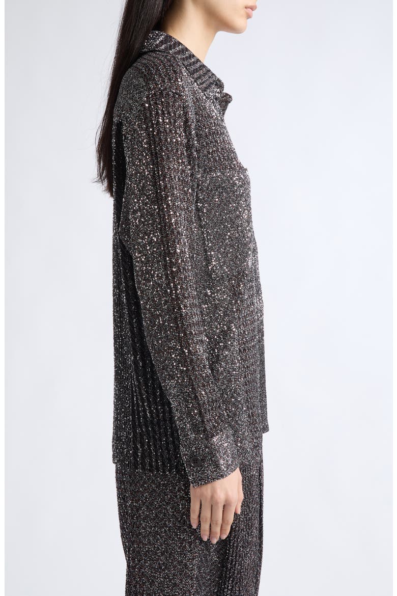Sequin Long Sleeve Button Front Shirt, Alternate, color, S91TP-BLACK RUST AND SILVER