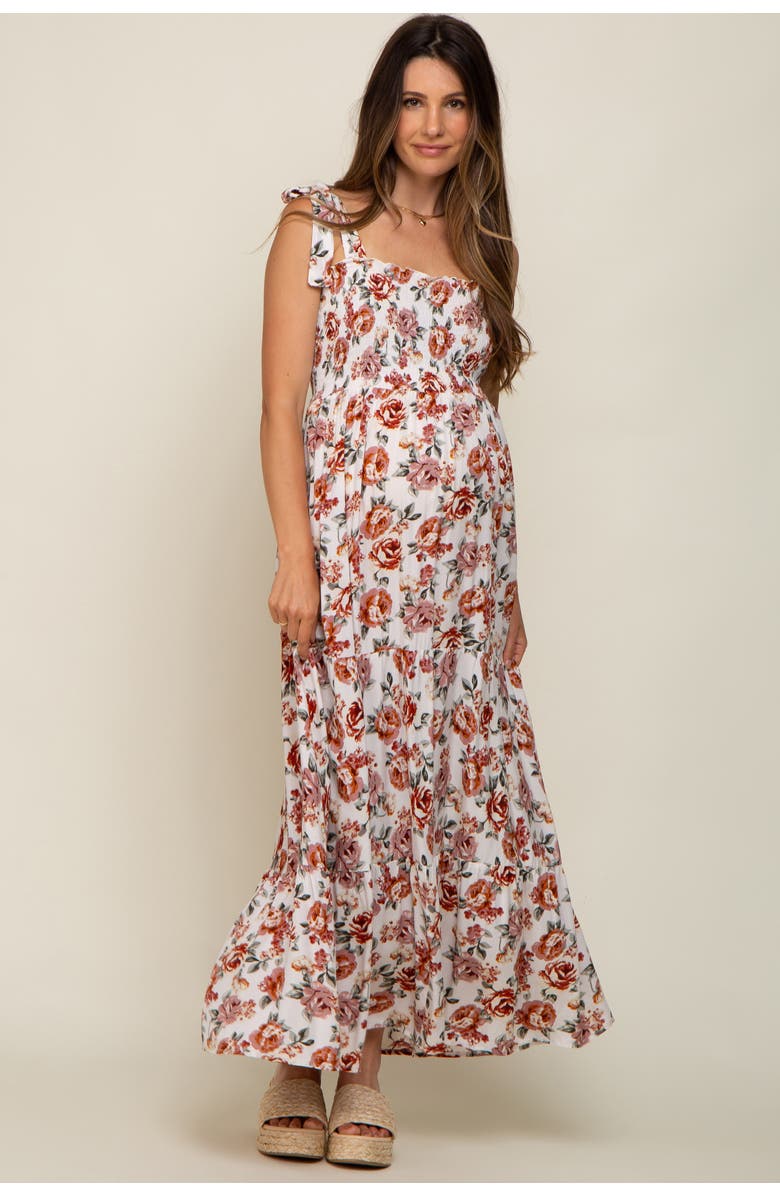 PinkBlush Floral Smocked Shoulder Tie Tiered Maxi Dress, Alternate, color, 