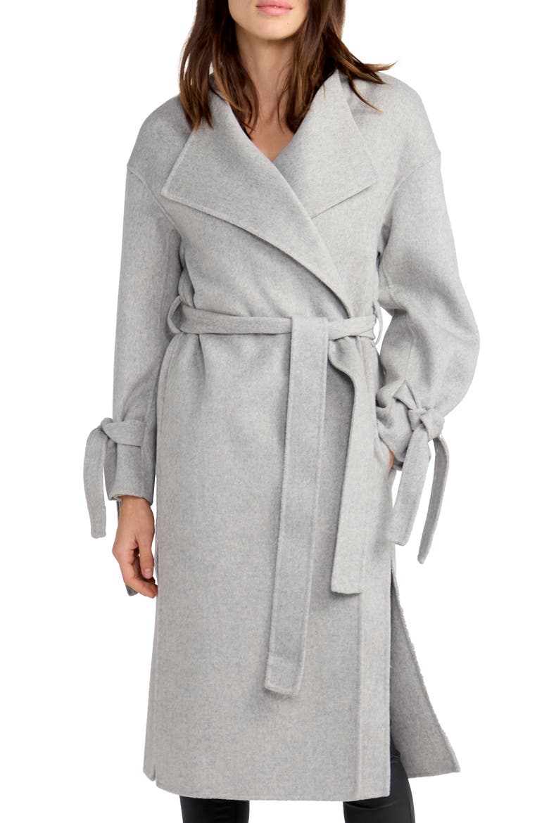 Head over Heels Collarless Belted Wool Blend Coat, Alternate, color, GREY MARLE