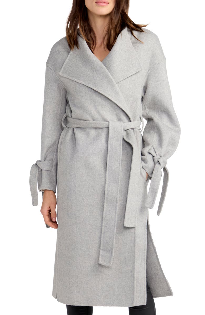 Belle & Bloom Head over Heels Collarless Belted Wool Blend Coat, Alternate, color, Grey Marle