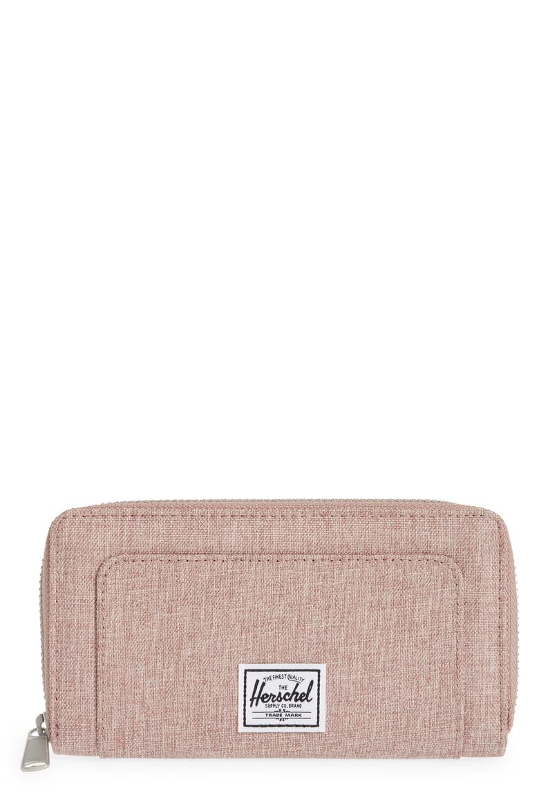 Thomas Canvas Zip Wallet, Main, color, ASH ROSE CROSSHATCH
