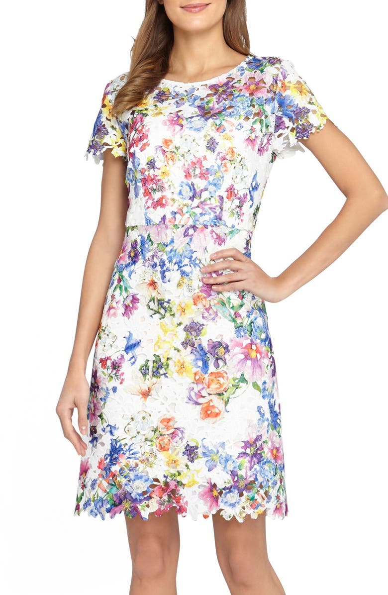 Tahari Floral Lace Fit & Flare Dress, Main, color,
