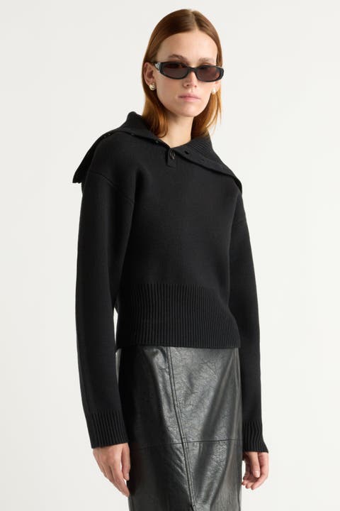 Elijah Foldover Button-Collar Sweater
