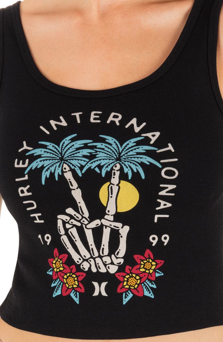 Hurley Peacebone Crop Cotton Graphic Tank, Alternate, color, Black