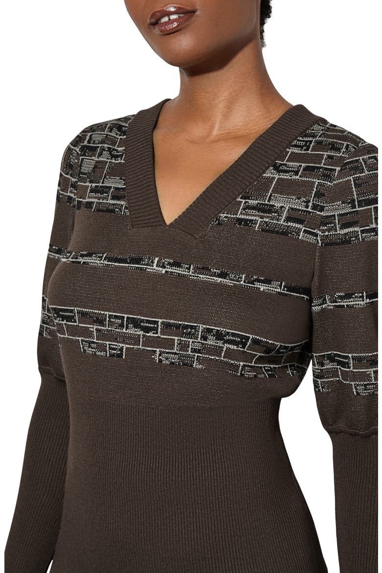 Jacquard Rib Sweater, Alternate, color, DARK UMBER/LIMESTONE/BLACK