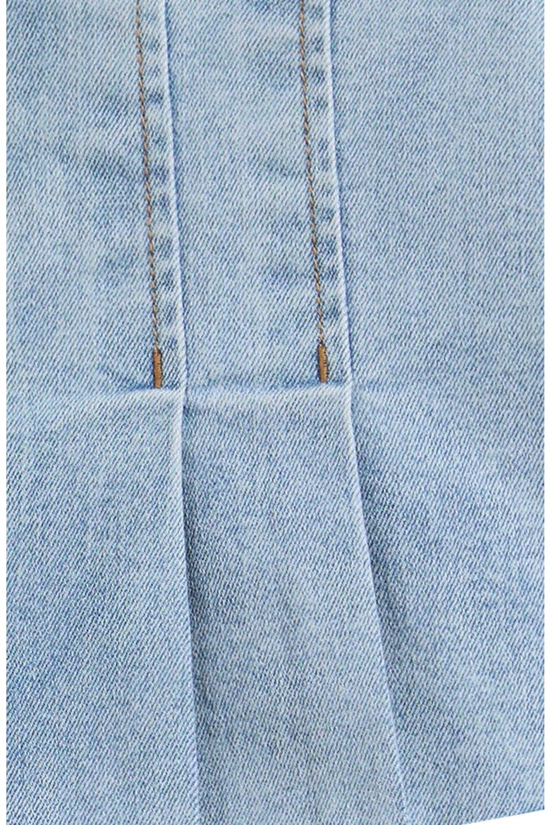 Kids' Pleated Poplin Trim Denim Skort, Alternate, color, LIGHT WASH