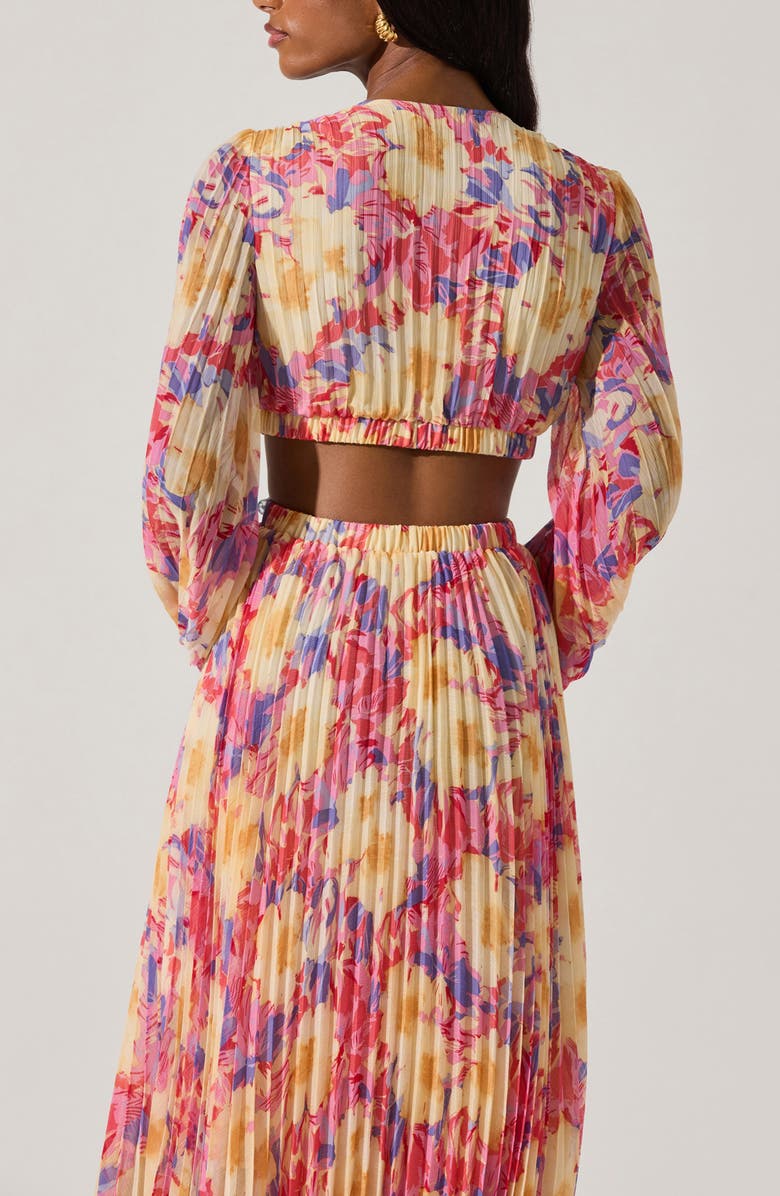 ASTR the Label Revery Floral Pleated Cutout Long Sleeve Maxi Dress, Alternate, color, Yellow Pink Floral