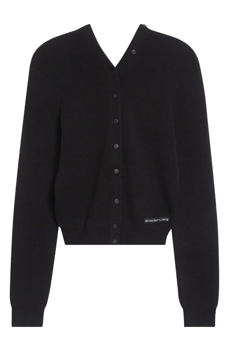 Alexander Wang Continuous Placket Crop Wool Blend Cardigan, Alternate, color, Black