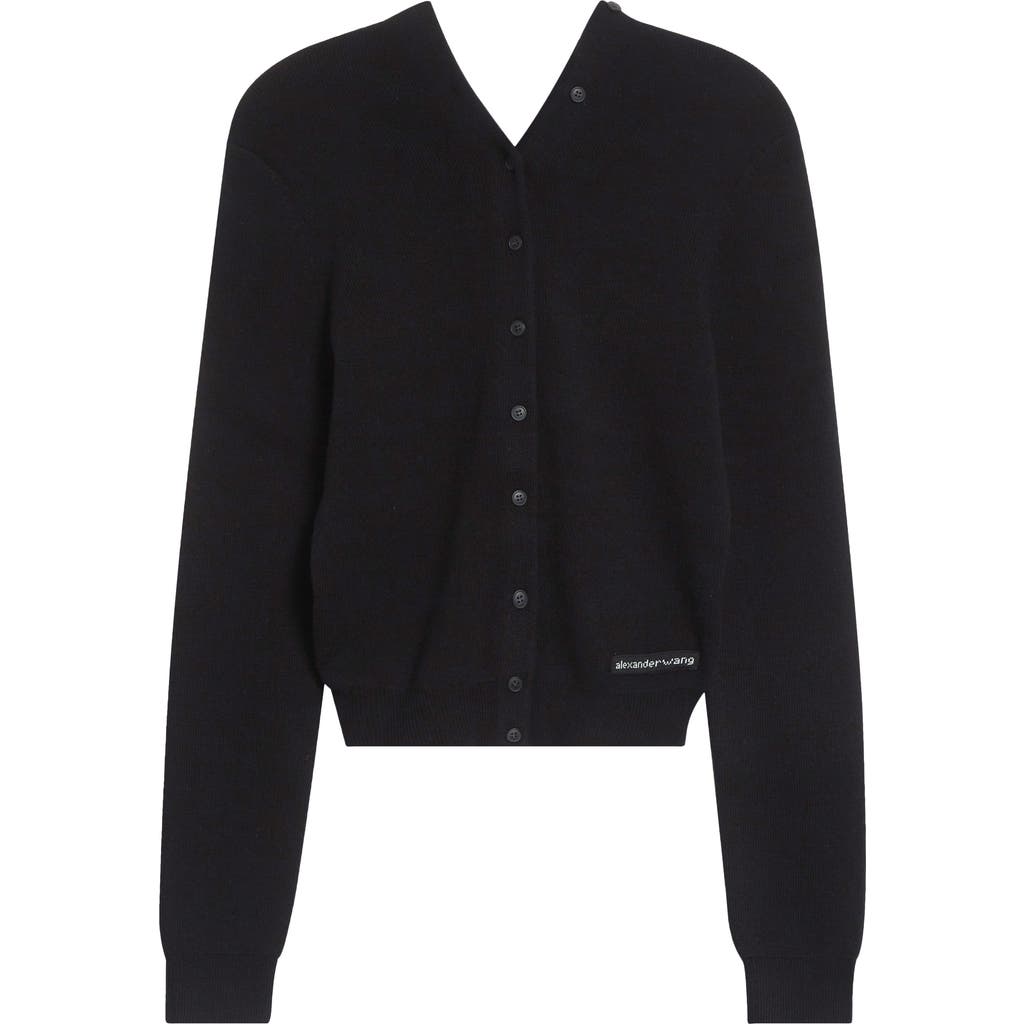 Alexander Wang Continuous Placket Crop Wool Blend Cardigan In Black