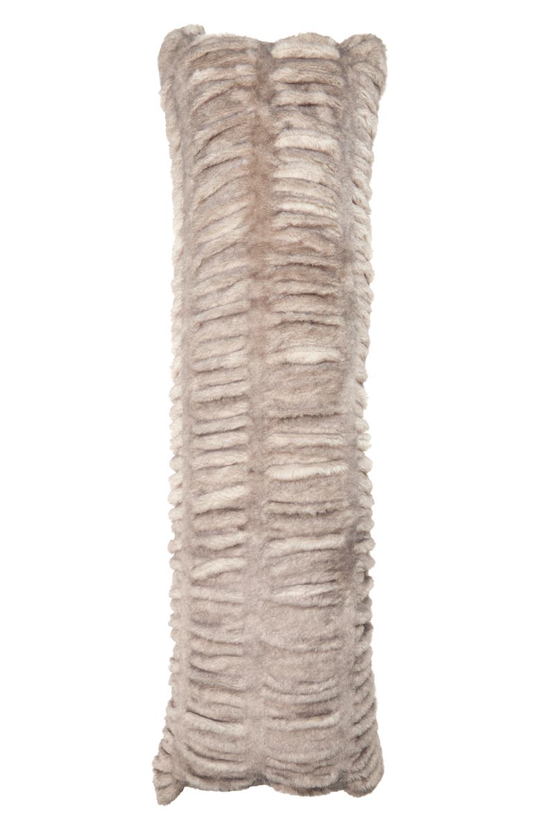 KARL LAGERFELD Ruched Faux Fur Pillow, Main, color, Brown