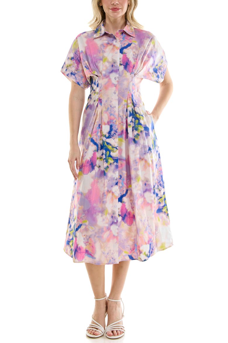 Pintuck Waist Midi Shirtdress, Alternate, color, DREAMSCAPE