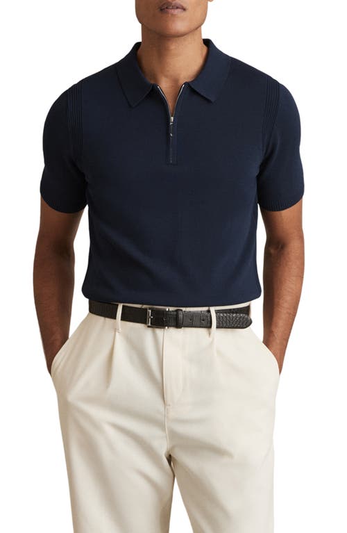 Reiss Berkley Slim Fit Quarter Zip Knit Polo Shirt In Navy