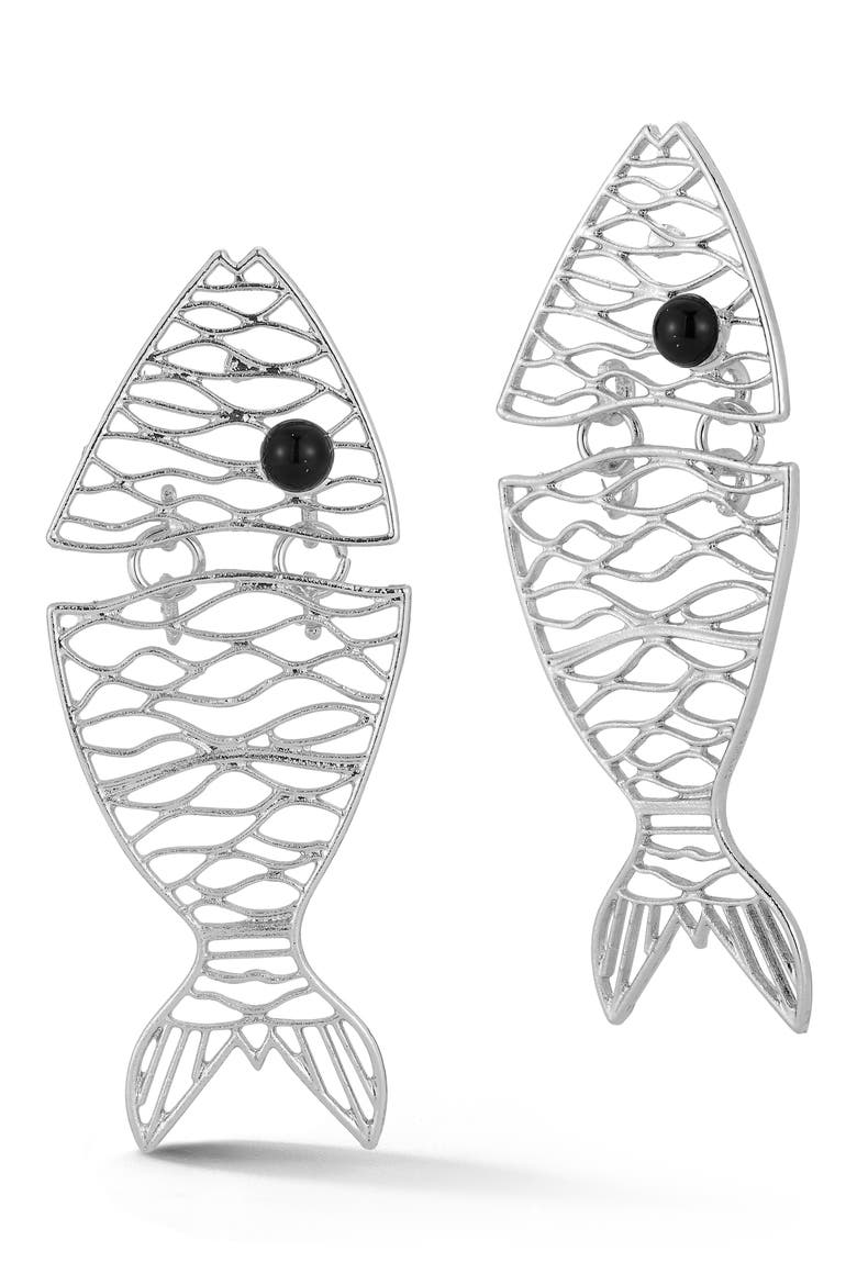 Fish Drop Earrings, Main, color, SILVER