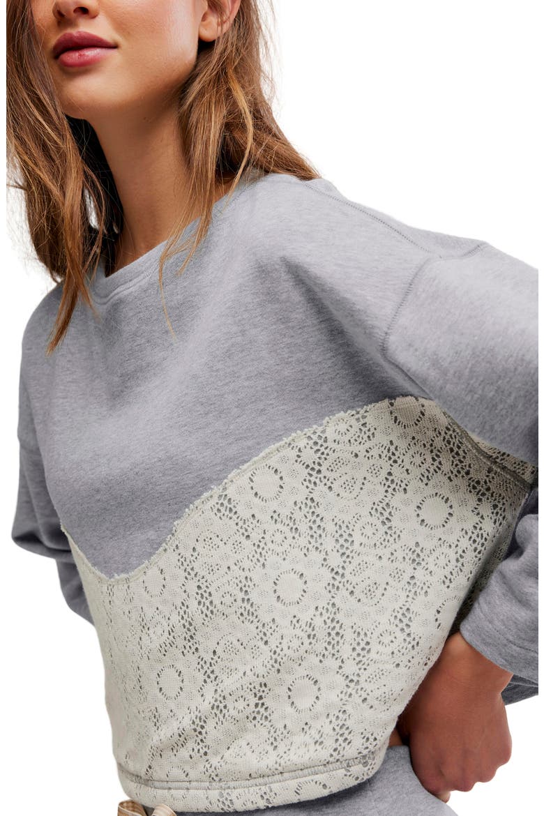 Sunday Best Lace-Trim Pajama Lounge Set, Alternate, color, HEATHER GREY
