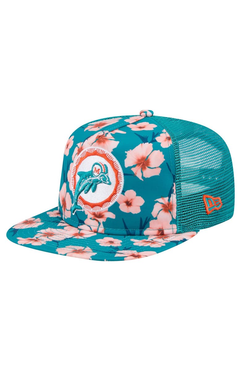 New Era Men's New Era Aqua Miami Dolphins Adventure Pattern Golfer Snapback Hat, Main, color, 