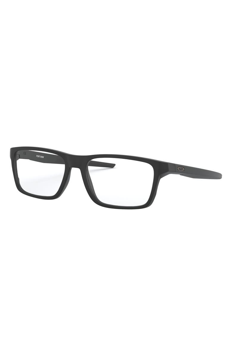 Oakley Port Bow 53mm Rectangular Optical Glasses, Alternate, color, Shiny Black