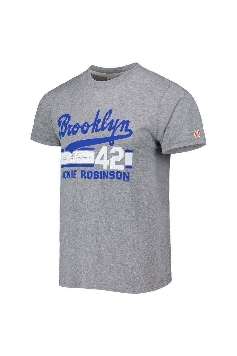 Men's Homage Jackie Robinson Gray Brooklyn Dodgers Cooperstown Collection Remix Jersey Tri-Blend T-Shirt, Alternate, color, Gray