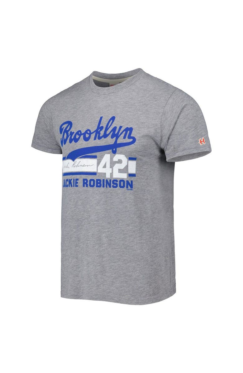 Homage Men's Homage Jackie Robinson Gray Brooklyn Dodgers Cooperstown Collection Remix Jersey Tri-Blend T-Shirt, Alternate, color,