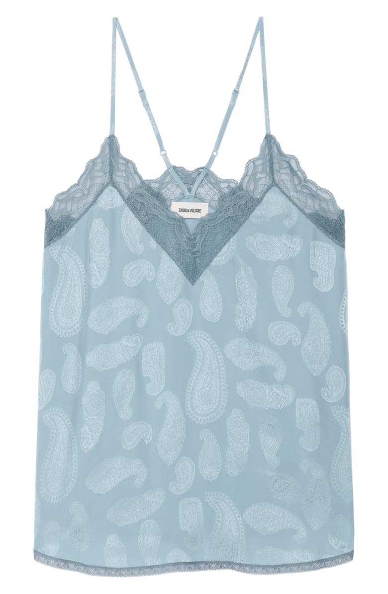 Zadig & Voltaire Christy Paisley Jacquard Silk Satin Camisole, Alternate, color, Sky