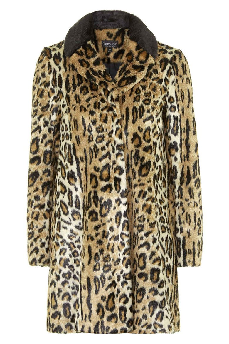 Leopard Print Faux Fur Swing Coat, Alternate, color, BROWN MULTI