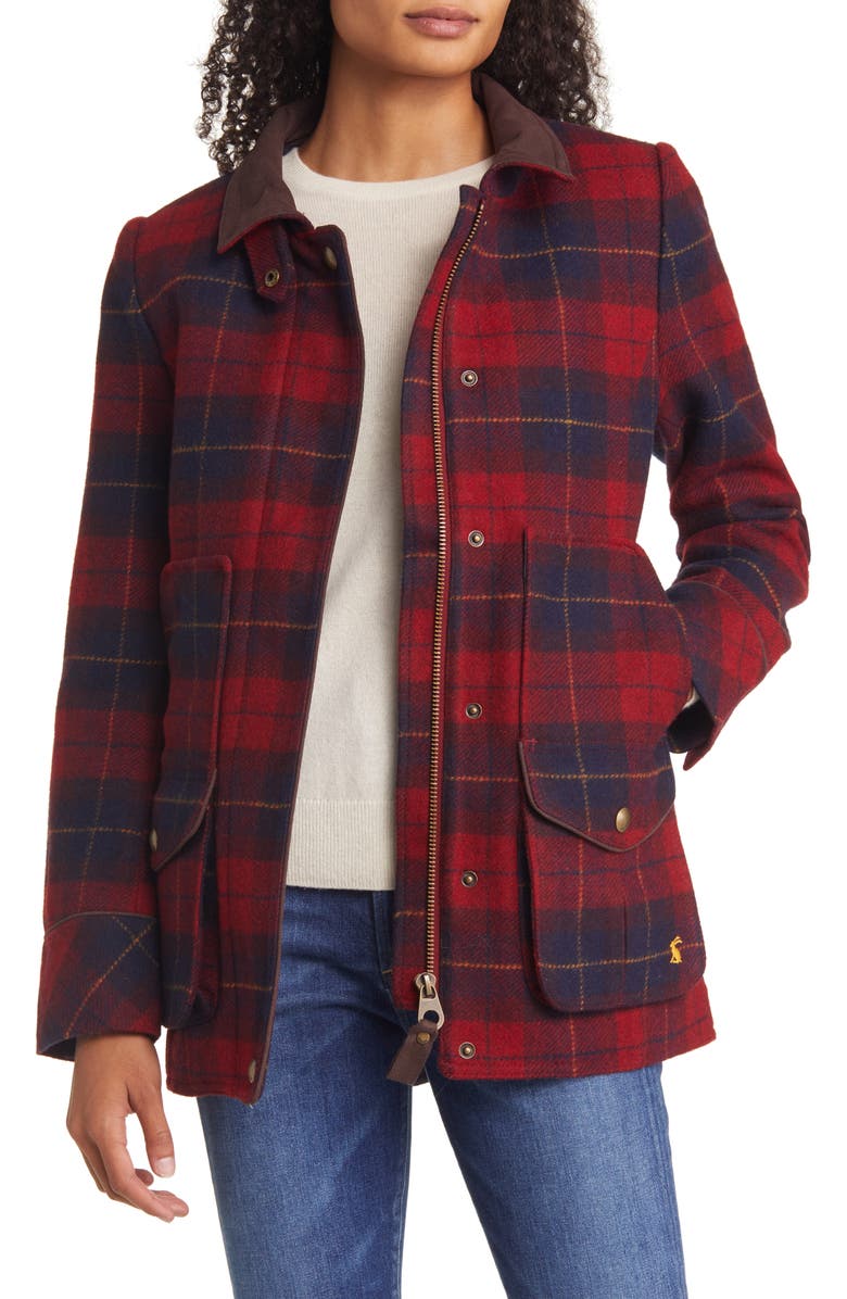 Joules Women's Plaid Wool Blend Field Coat, Main, color, 