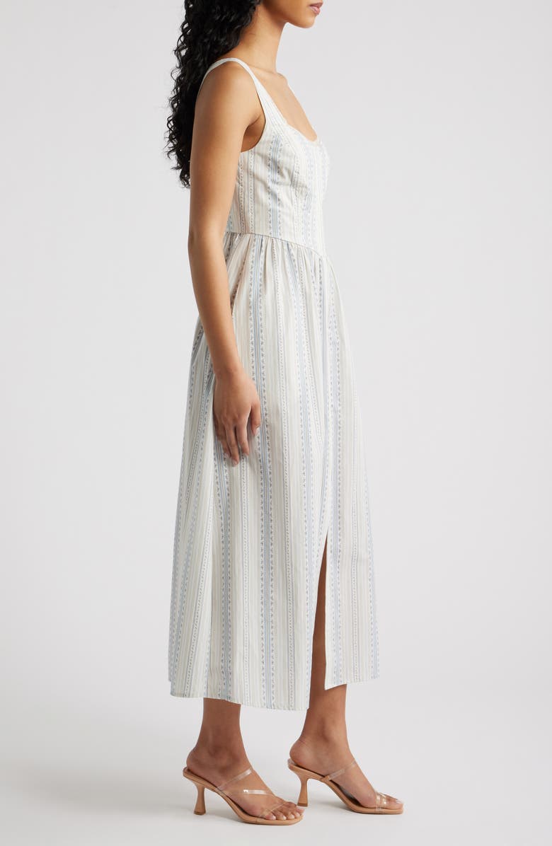 LoveShackFancy Majory Floral Stripe Cotton Dress, Alternate, color, Cinched Blue