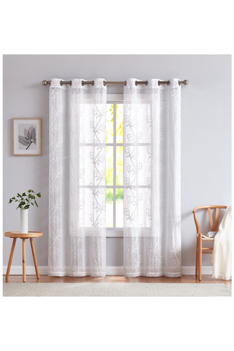 Stella Set of 2 Sheer Panel Curtains, Main, color, WHITE