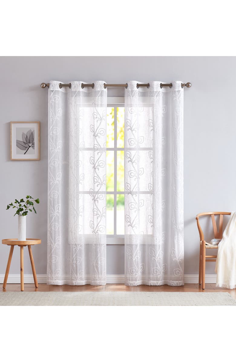DAINTY HOME Stella Set of 2 Sheer Panel Curtains, Main, color, White