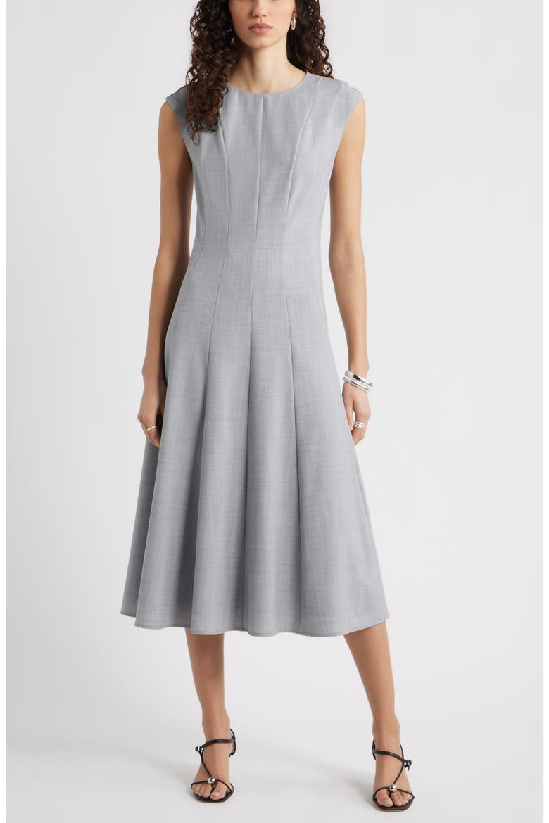Seamed Wool Blend Midi Dress, Main, color, GREY HEATHER