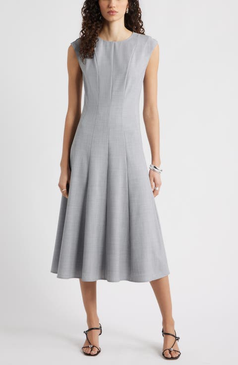 Seamed Wool Blend Midi Dress