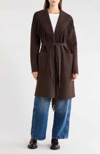 Fringe Shawl Collar Wrap Coat