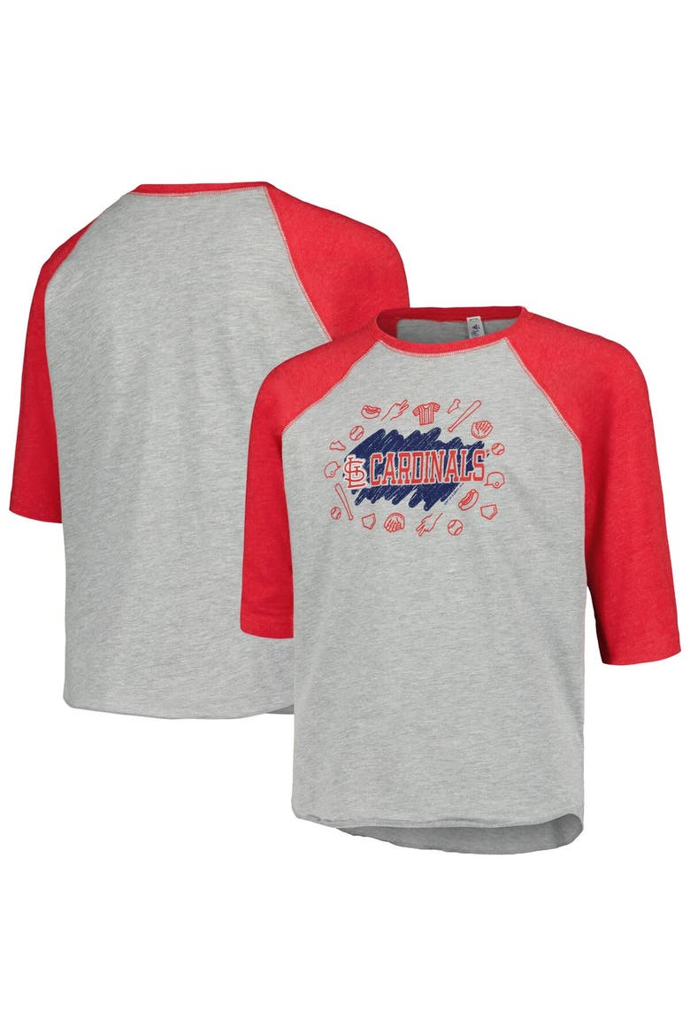 Youth Soft as a Grape Heather Gray St. Louis Cardinals Raglan 3/4 Sleeve T-Shirt, Main, color, Heather Gray