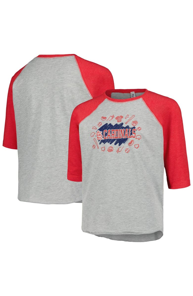 SOFT AS A GRAPE Youth Soft as a Grape Heather Gray St. Louis Cardinals Raglan 3/4 Sleeve T-Shirt, Main, color,