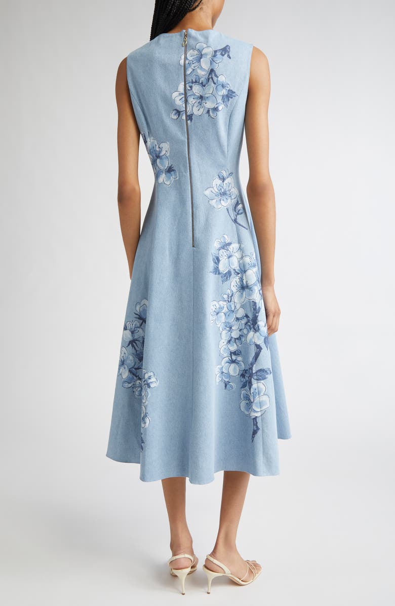Oscar de la Renta Cherry Blossom Denim Midi Dress, Alternate, color,