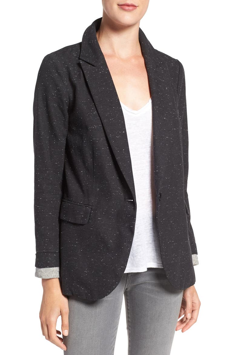 Treasure&Bond Tweedy Blazer with Removable Fleece Collar, Alternate, color, GREY HEATHER
