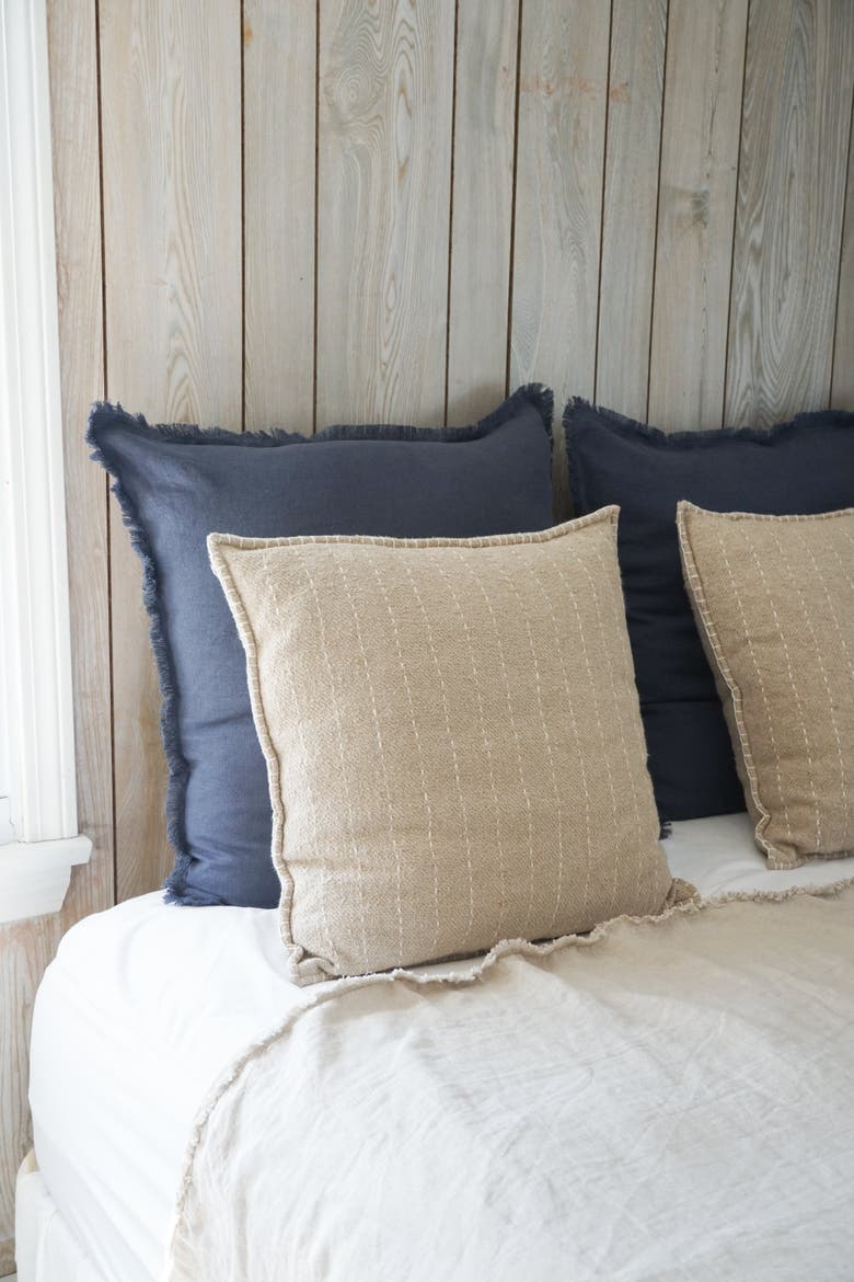 Soft Fringe Linen Pillow with Down Alternative Insert, Alternate, color, Navy Blue