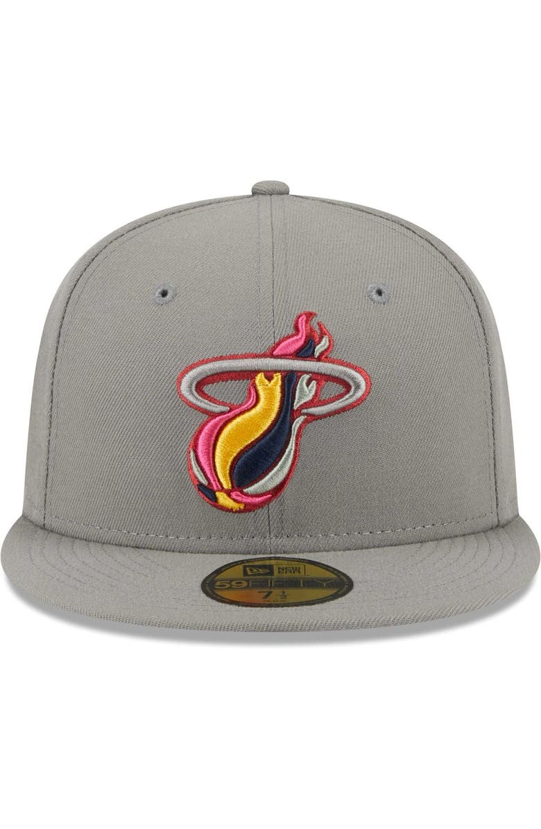 New Era Men's New Era Gray Miami Heat Color Pack 59FIFTY Fitted Hat, Alternate, color,