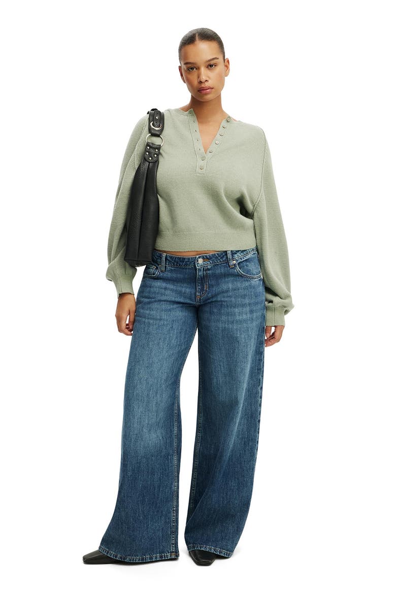 Women's Everfine Oversized Henley Knit, Alternate, color, Pale Eucalyptus