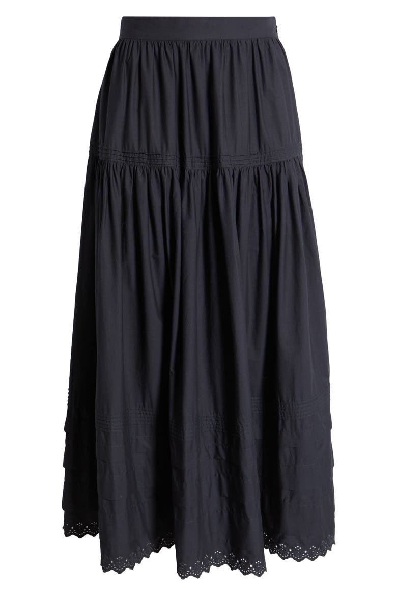 Sebastiane Tiered Organic Cotton Poplin Maxi Skirt, Alternate, color, BLACK